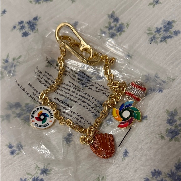 BaubleBar Accessories - BaubleBar Gold-Tone Multicolor Charm Keychain with Pinwheel & Baseball